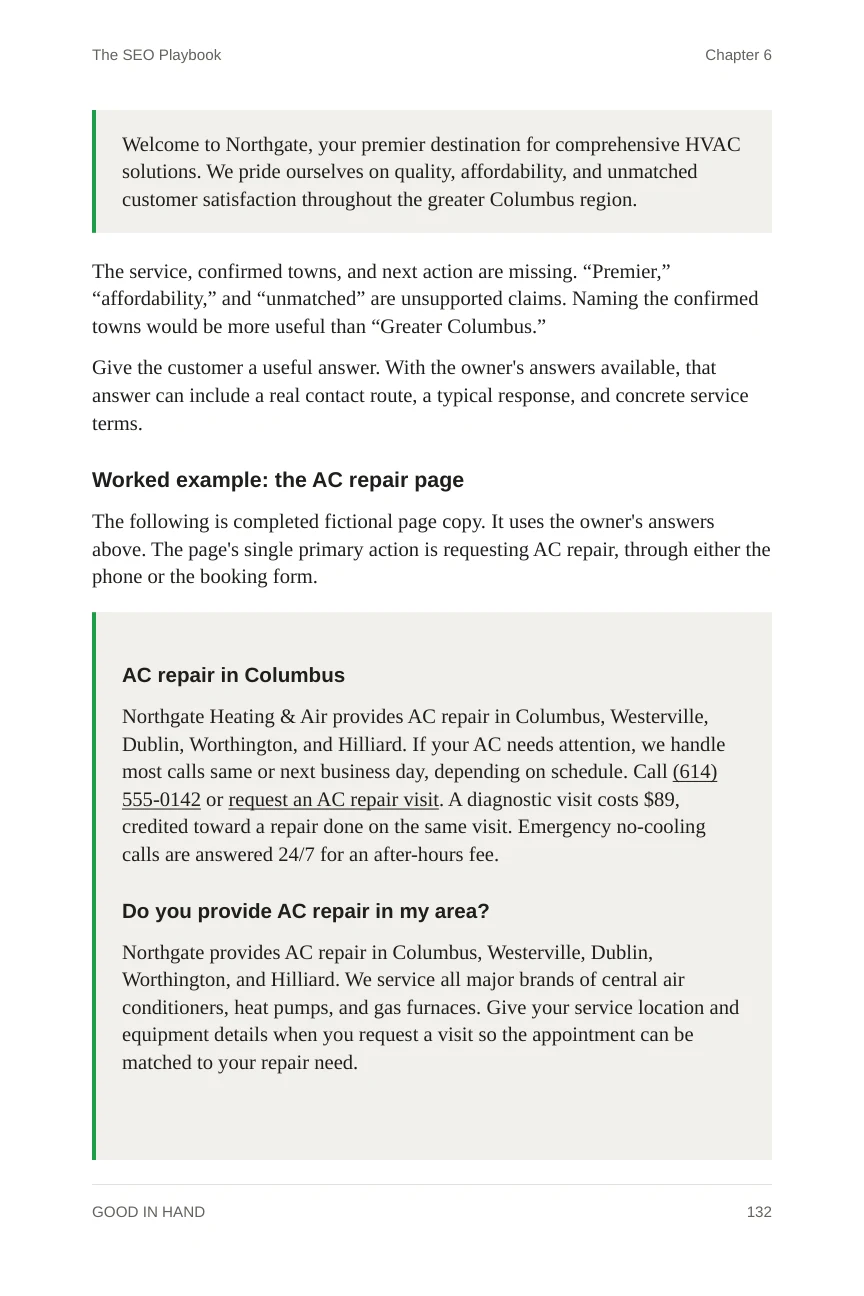 Service business: a finished service page