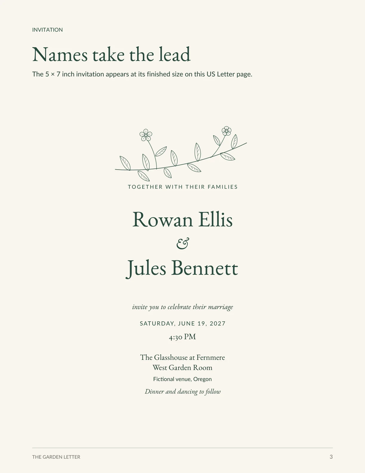 Invitation at finished size