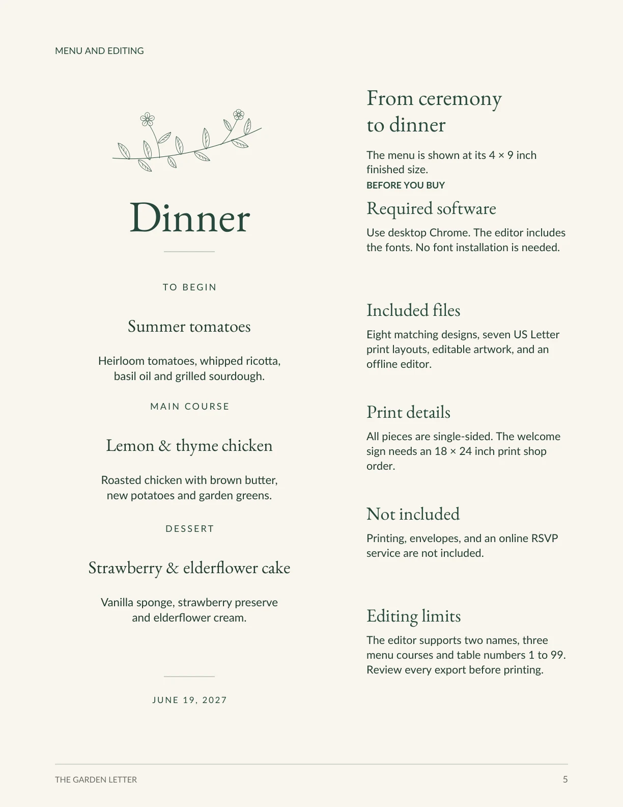 Menu and editing details
